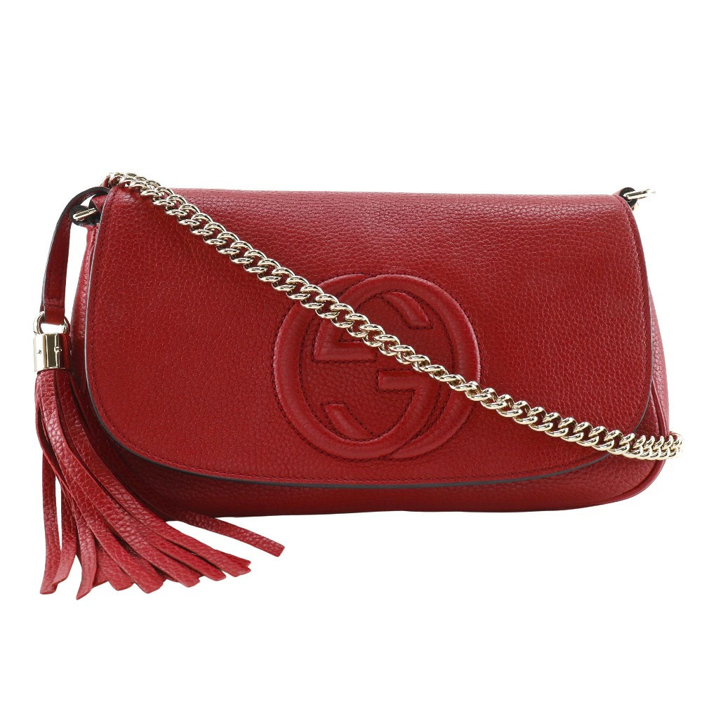 Gucci Soho Shoulder Bag Chain Interlocking GG Leather Red Crossbody Closure